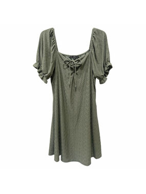 Vibe Sportswear Womens Size 1X Eyelet Dress Lined Short Puff Sleeve Olive Green